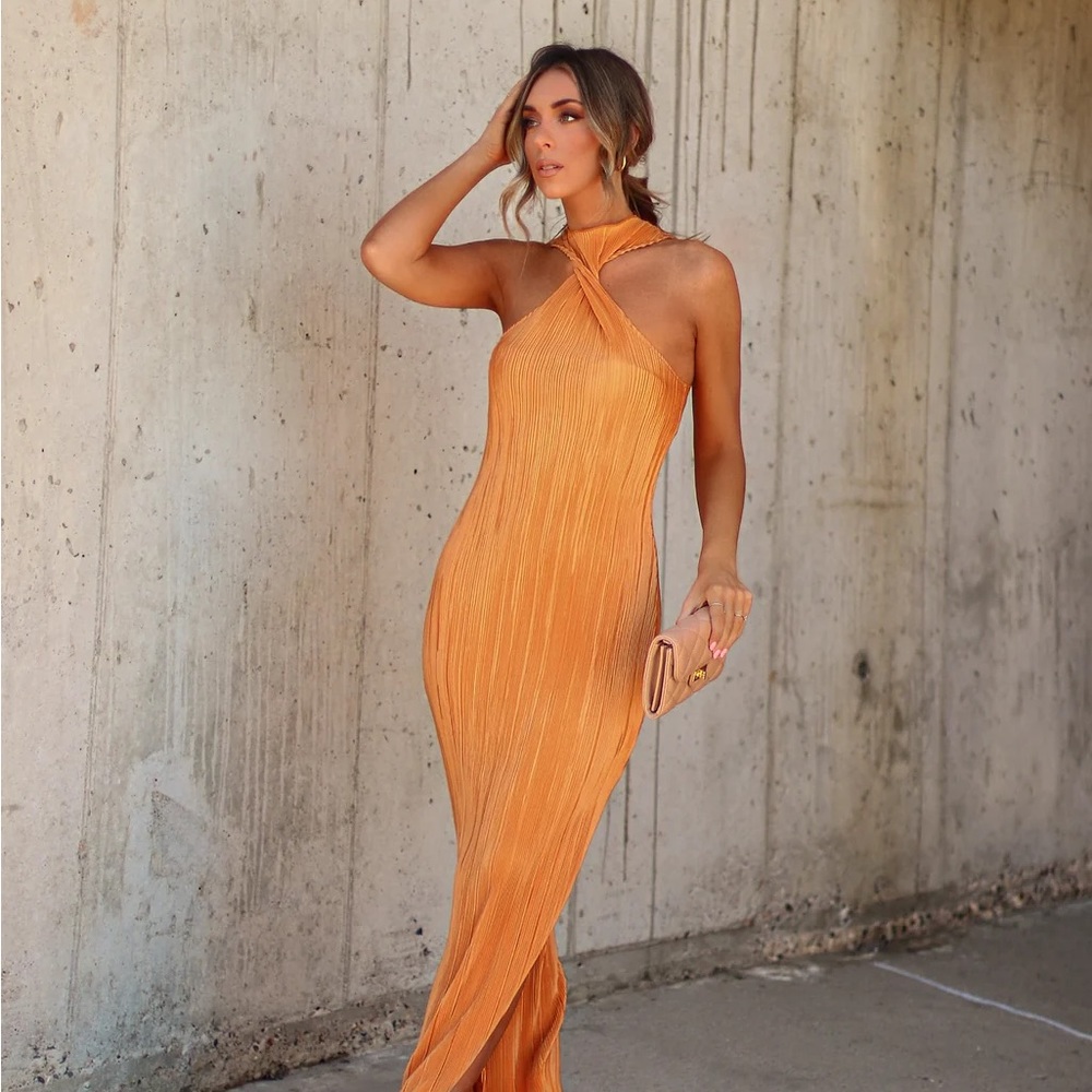 Vici Cabo Plisse Twisted Front Maxi Dress - Marigold